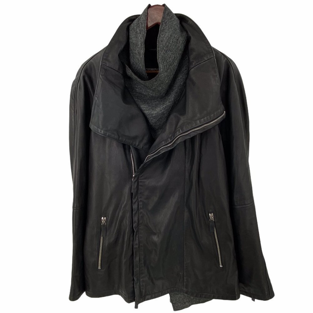 Emporio Armani Lamb Leather Combo Layered Jacket IT 56 US 46